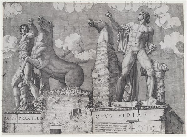 Speculum Romanae Magnificentiae: Statues of the Dioscuri at the Quirinal, 1546., 1546. Creator: Anon.