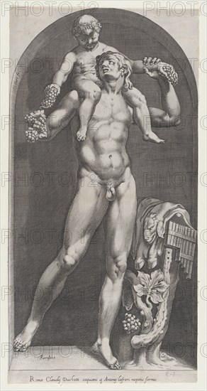 Speculum Romanae Magnificentiae: Bacchus on the Shoulders of a Satyr, 16th century., 16th century. Creator: Cornelis Cort.