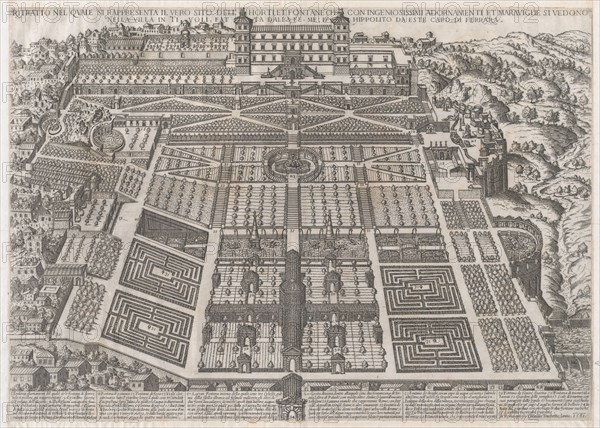 Speculum Romanae Magnificentiae: Tivoli Palace and Gardens, 1581., 1581. Creator: Attributed to Giovanni Ambrogio Brambilla.