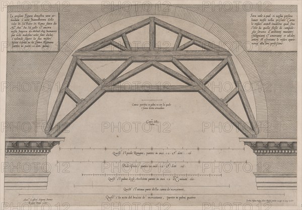 Speculum Romanae Magnificentiae: Wooden Framework to Support Arches in a Building,..., 16th century. Creator: Jacob Bos.