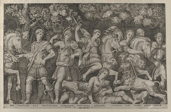 Speculum Romanae Magnificentiae: The Lion Hunt, ca. 1500-1534., ca. 1500-1534. Creator: Marcantonio Raimondi.