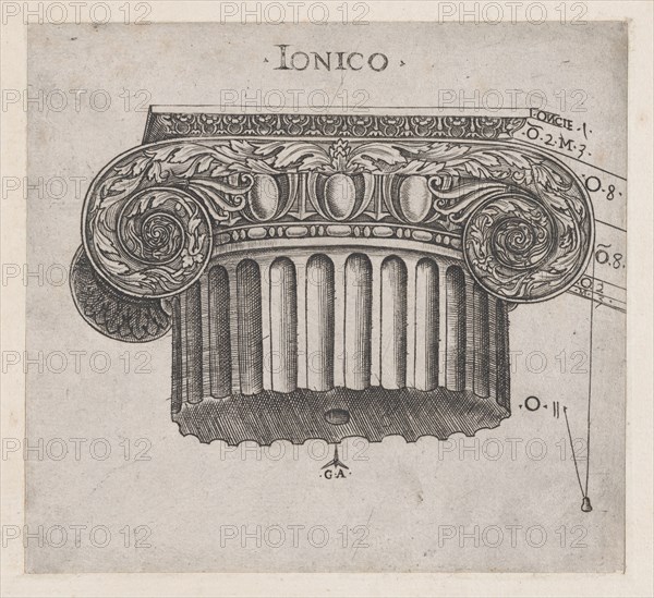 Speculum Romanae Magnificentiae: Ionic capital, ca. 1537., ca. 1537. Creator: Master GA.