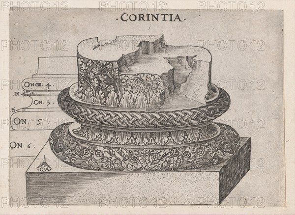 Speculum Romanae Magnificentiae: Corinthian base, ca. 1537., ca. 1537. Creator: Master GA.