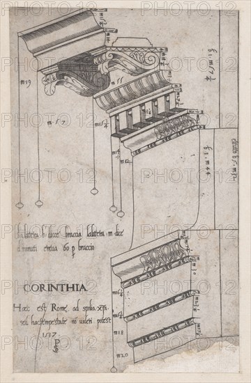 Speculum Romanae Magnificentiae: Entablature from the Forum of Trajan, Rome, 1537., 1537. Creator: Master PS.