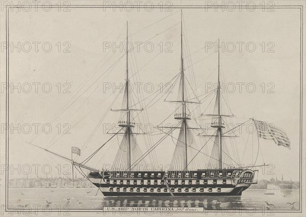 U. S. Ship North Carolina, 102 Guns, 1843., 1843. Creator: Nathaniel Currier.