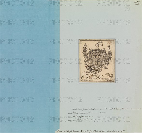 Bookplate of Thomas Dering, 1749., 1749. Creator: Nathaniel Hurd.