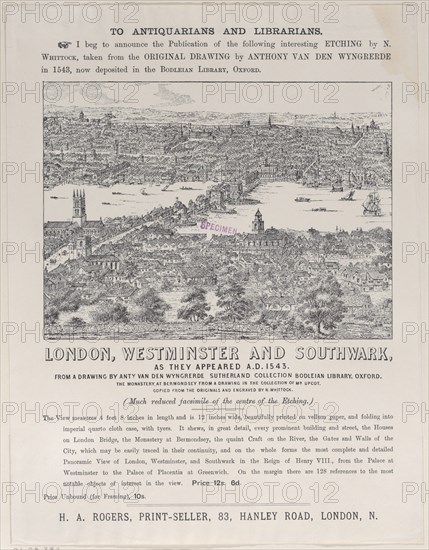 Trade Card for London, Westminster and Southwark, as they appeared A.D. 1543, 19th..., 19th century. Creator: Nathaniel Whittock.