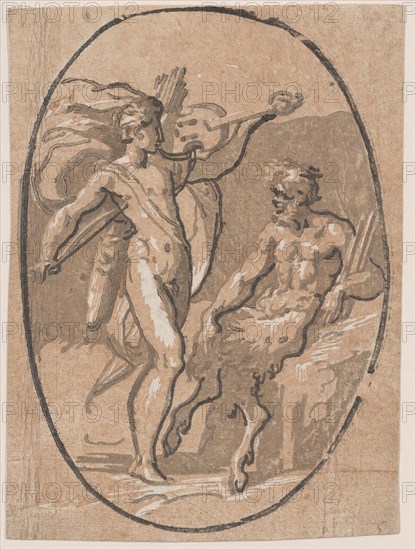 The contest between Apollo and Marsyas, ca. 1540-1550. Creator: Niccolo Vicentino.