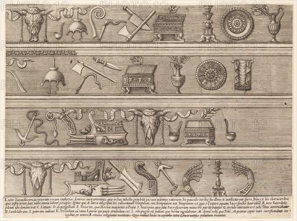 Speculum Romanae Magnificentiae: Sacrificial Instruments Based on Ancient Relief Sc..., ca. 1550-75. Creator: Attributed to Nicolas Beatrizet.