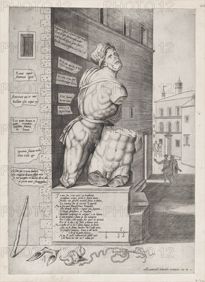 Speculum Romanae Magnificentiae: Statue of Pasquin in the House of Cardinal Ursino, 1550., 1550. Creator: Unknown.