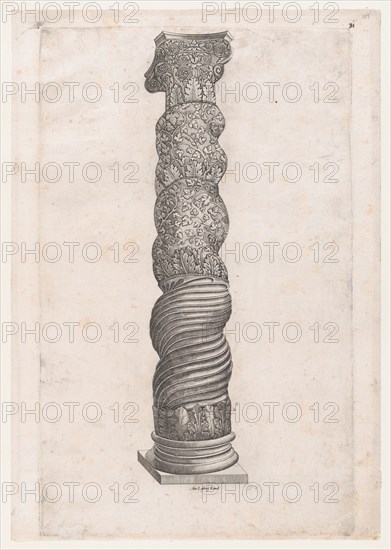 Speculum Romanae Magnificentiae: Grotesque Winding Column in St. Peter's, 16th cen..., 16th century. Creator: Nicolas Beatrizet.