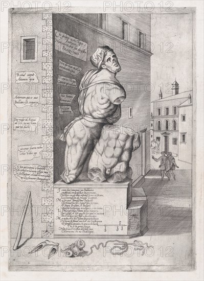 Speculum Romanae Magnificentiae: Statue of Pasquin in the House of Cardinal Ursino..., 16th century. Creator: Nicolas Beatrizet.