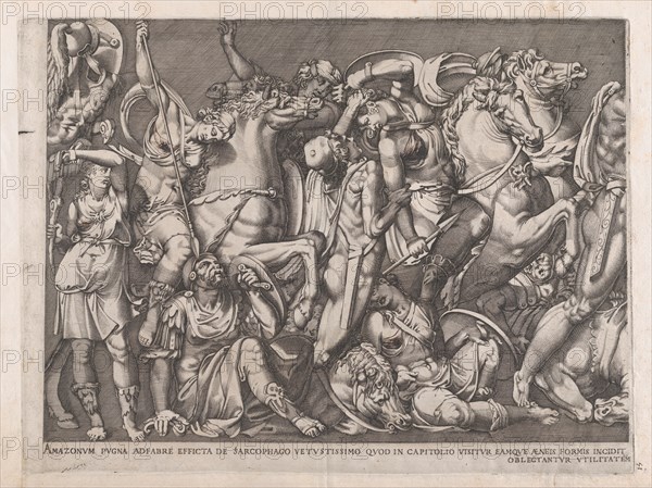 Speculum Romanae Magnificentiae: Battle of the Amazons, 1559., 1559. Creator: Nicolas Beatrizet.