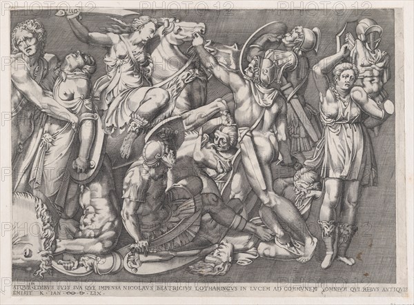 Speculum Romanae Magnificentiae: Battle of the Amazons, 1559., 1559. Creator: Nicolas Beatrizet.