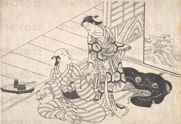 Lady Interrupting Her Lover, who is Playing the Shamisen. Creator: Nishikawa Sukenobu.