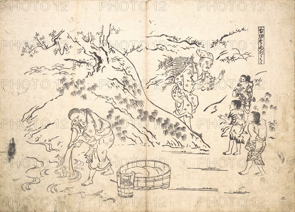 Fagot-gatherer Finds Boy with Sparrow. Creator: Okumura Masanobu.