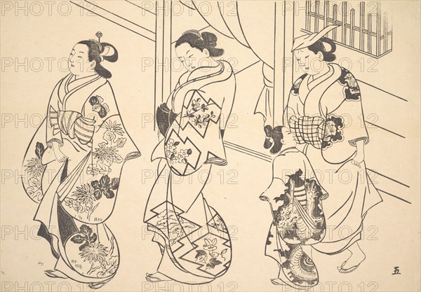 Three Courtesans and a Kamuro Strolling in the Street. Creator: Unknown.