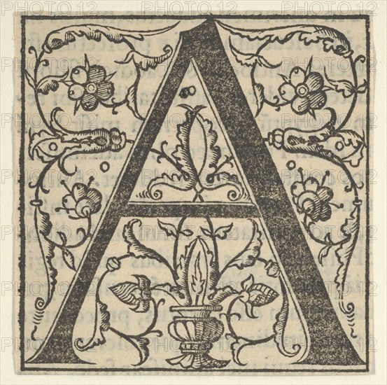 Initial letter A with garlands, mid-16th century., mid-16th century. Creator: Oronce Finé.