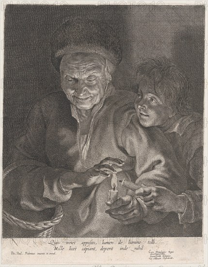 Old woman and a boy with candles, ca. 1620-30., ca. 1620-30. Creator: Possibly by Paulus Pontius.