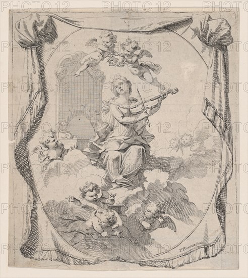St. Cecilia on Clouds Upheld by Angels, 1696., 1696. Creator: Pierre Berchet.