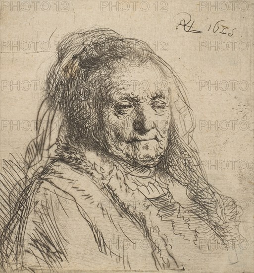 The Artist's Mother: Head and Bust, Three-Quarters Right, 1628., 1628. Creator: Rembrandt Harmensz van Rijn.