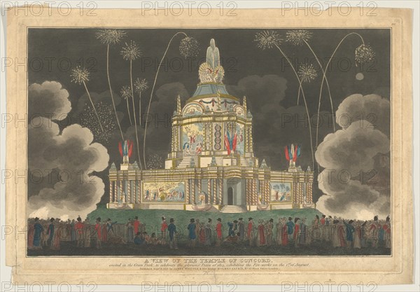 A View of the Temple of Concord Erected in the Green Park, to Celebrate the G..., September 9, 1814. Creator: Robert Laurie.