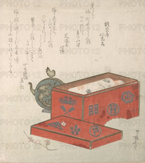 Red Lacquer Box and Water-Pot, 19th century., 19th century. Creator: Shinsai.