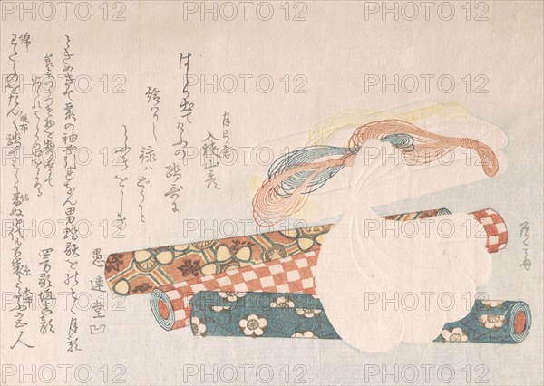 Rolls of Cloth, Cotton and Yarn, 19th century., 19th century. Creator: Shinsai.