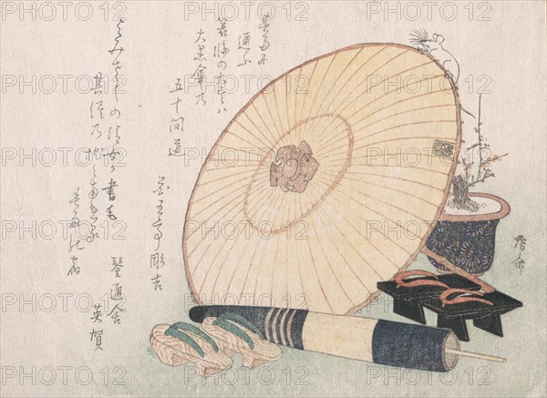 Umbrellas and Geta (Japanese Wooden Sandals), probably 1816., probably 1816. Creator: Shinsai.