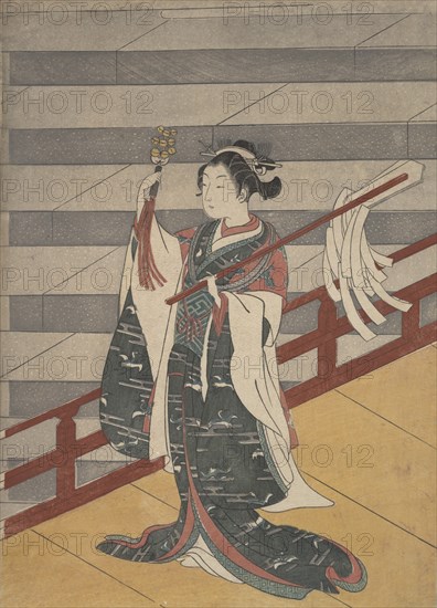 Girl on Balcony above Stone Stairway, ca. 1768., ca. 1768. Creator: Suzuki Harunobu.