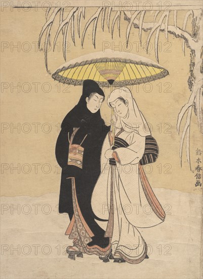 Lovers Walking in the Snow (Crow and Heron), 1764-72., 1764-72. Creator: Suzuki Harunobu.