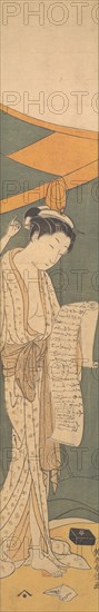 Woman in Night Robe Reading a Letter, 1764-72., 1764-72. Creator: Suzuki Harunobu.