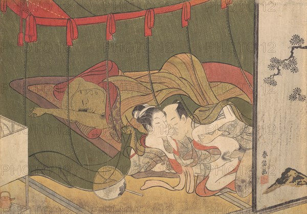 Lovers Beneath a Mosquito Net, 18th century., 18th century. Creator: Suzuki Harunobu.