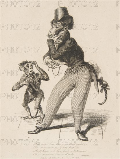 Monkey Dandy, from Monkey-ana, or Men in Miniature, July 1828., July 1828. Creator: Thomas Landseer.