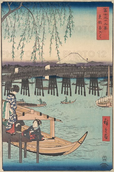 Toto, Ryogoku, from the series Thirty-six Views of Mount Fuji (Fugak..., 4th month, Horse year 1858. Creator: Ando Hiroshige.