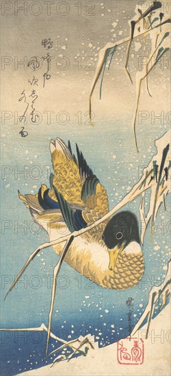 Mallard Duck and Snow-covered Reeds , ca. 1832., ca. 1832. Creator: Ando Hiroshige.