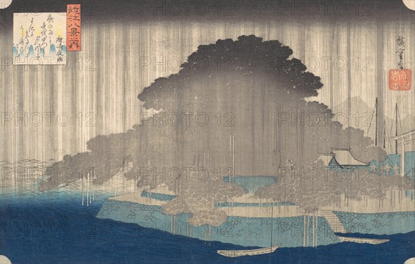 Night Rain at Karasaki, from the series Eight Views of O-mi, ca. 1835., ca. 1835. Creator: Ando Hiroshige.