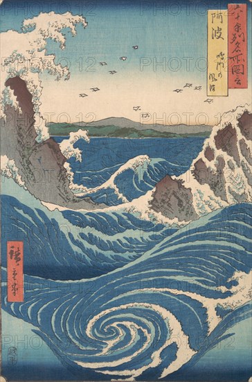 Naruto Whirlpool, Awa Province, from the series Views of Famous Places in the Sixty-Od..., ca. 1853. Creator: Ando Hiroshige.
