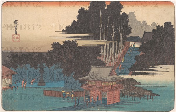 Pilgrims at the Fudo Shrine, Meguro, 1833-43., 1833-43. Creator: Ando Hiroshige.