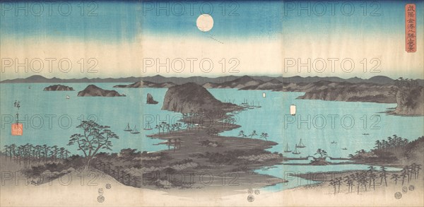 Panorama of the Eight Views of Kanasawa under a Full Moon, 1857., 1857. Creator: Ando Hiroshige.