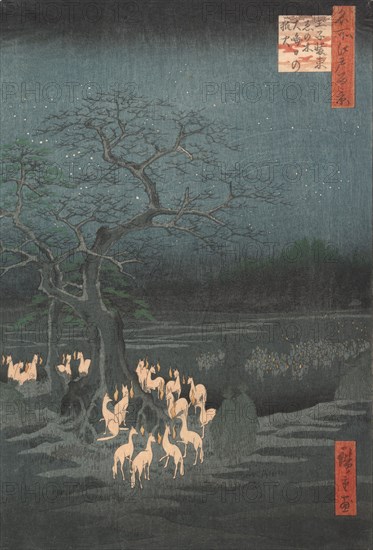 New Year's Eve Foxfires at the Changing Tree, Oji, ca. 1857., ca. 1857. Creator: Ando Hiroshige.