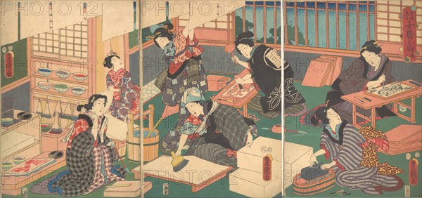 Artisans, from the series "An Up-to-Date Parody of the Four Classes", 19th century., 19th century. Creator: Utagawa Kunisada.