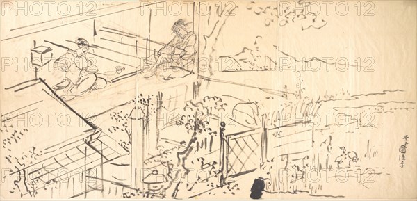 Two Courtesans Enjoying the View from a Teahouse. Creators: Utagawa Kunisada, Ichiransai Kunitsuna.
