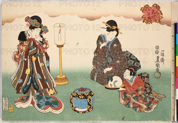 Evening Snow (Bo-setsu), from the series, "Eight Figural Views" (Sugata Hakkei), ca. 1850., ca. 1850 Creator: Utagawa Kunisada.