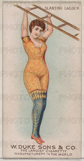 Slanting Ladder, from the Gymnastic Exercises series (N77) for Duke brand cigarettes, 1887., 1887. Creator: Unknown.