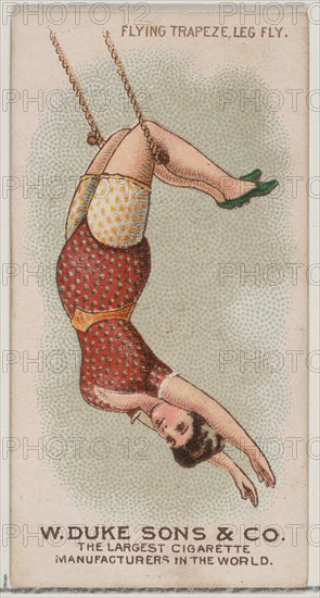 Flying Trapeze Leg Fly, from the Gymnastic Exercises series (N77) for Duke brand cigarette..., 1887. Creator: Unknown.