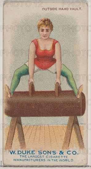 Outside Hand Vault, from the Gymnastic Exercises series (N77) for Duke brand cigarettes, 1887., 1887 Creator: Unknown.