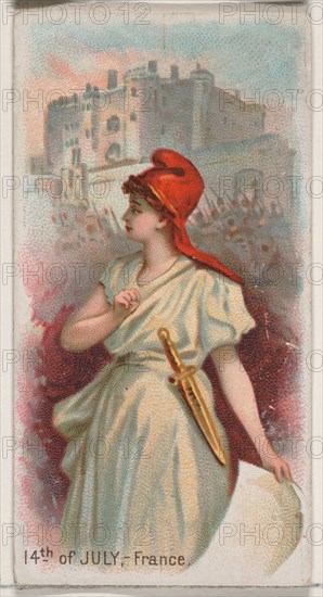 14th of July, France, from the Holidays series (N80) for Duke brand cigarettes, 1890., 1890. Creator: George S. Harris & Sons.