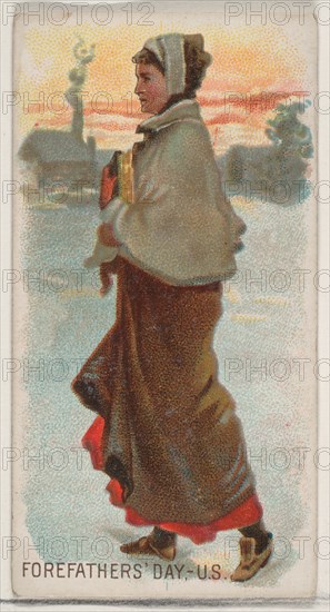 Forefathers' Day, United States, from the Holidays series (N80) for Duke brand cigarettes,..., 1890. Creator: George S. Harris & Sons.