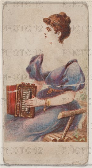 Accordion, from the Musical Instruments series (N82) for Duke brand cigarettes, 1888., 1888. Creator: Schumacher & Ettlinger.